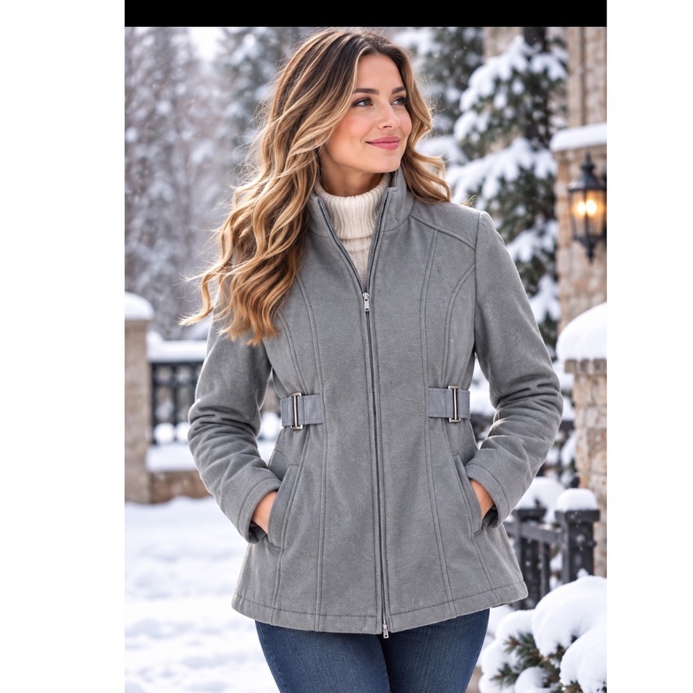 Liz Claiborne Coat Sz S Gray Outerwear Coat w/Cinch Waist winter women
